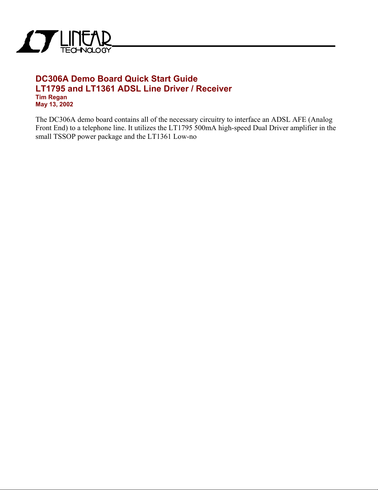 DC306A-A User Reference Manual Guide ADI | 1/12 Pages - AiPCBA